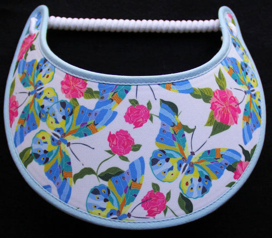 Foam sun visor with butterflies & flowers on white