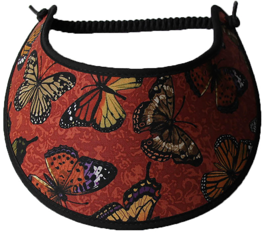 Foam sun visor with butterflies on rust background