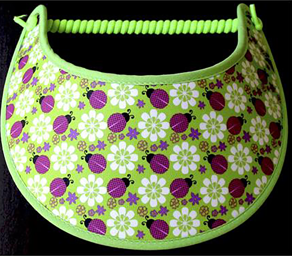 Foam sun visor with lady bugs and flowers on lime green