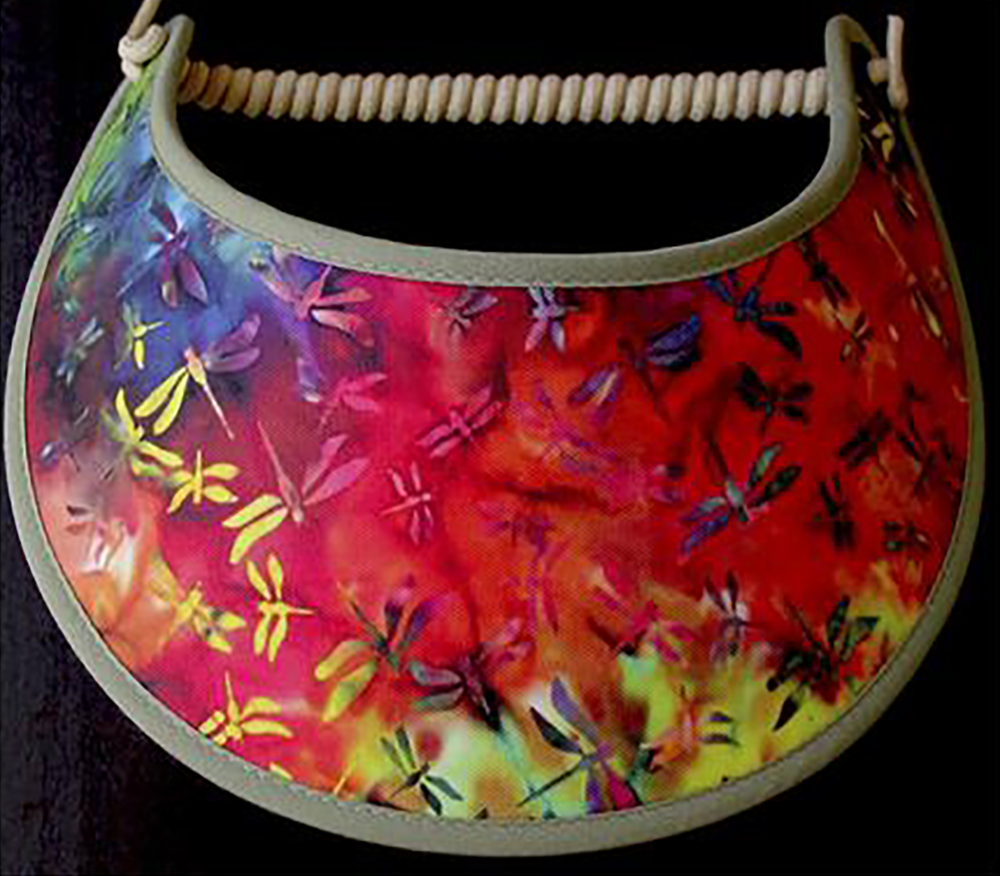 Foam sun visor with orange, red and green dragonflies