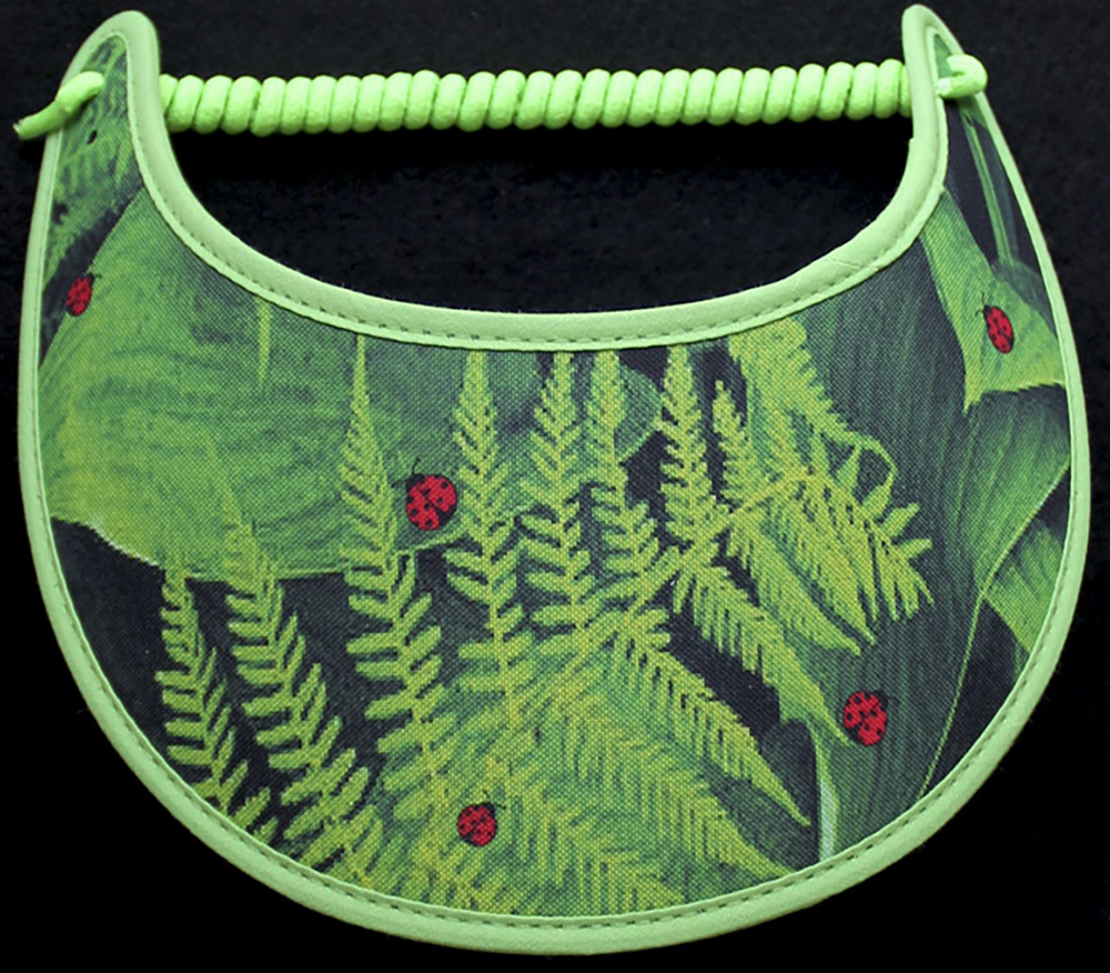 Tropical Leaves on Green Sun Visor with Ladybugs and Lime Green Trim