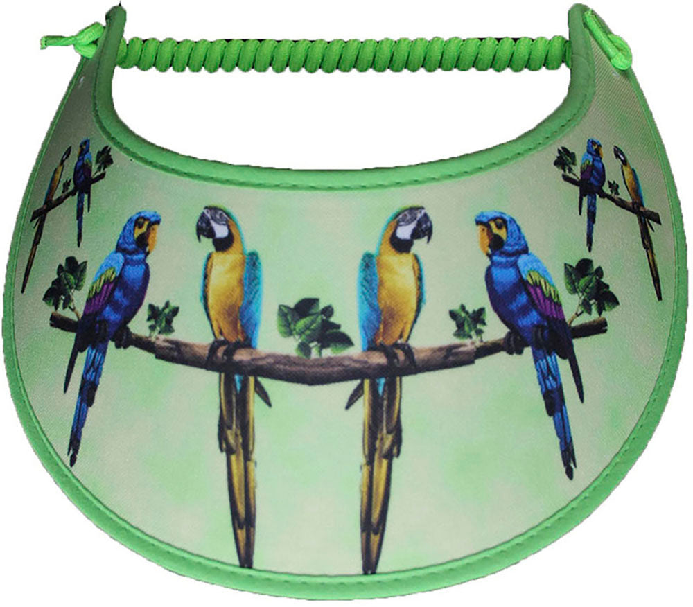 Foam sun visor with pet birds on lime green with lime fabric trim