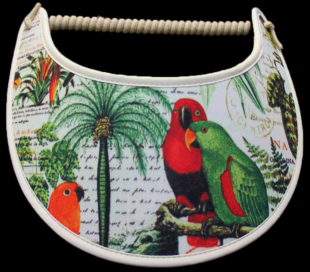 Ladies sun visor with love birds in a tropical setting