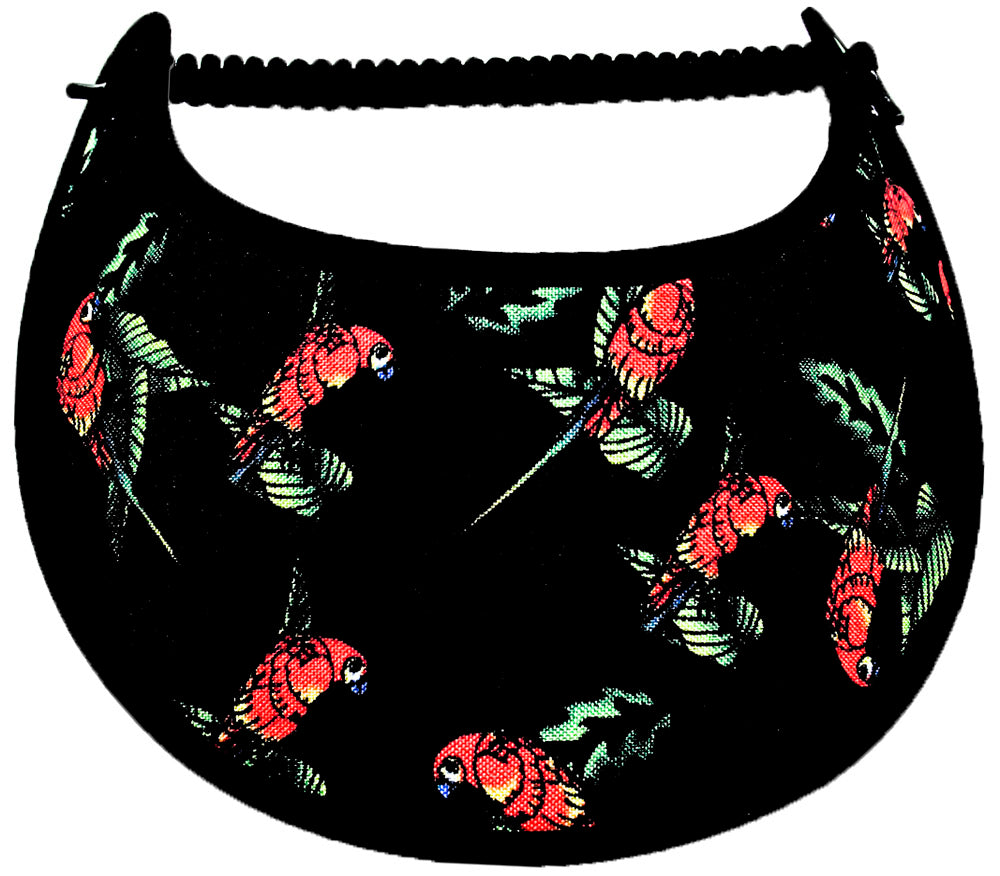 Foam sun visor with red parrots on green leaves