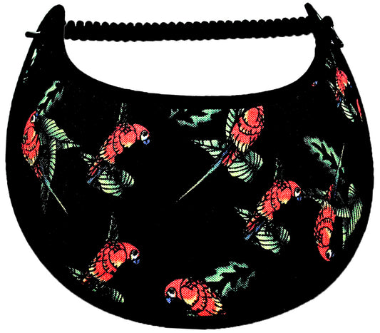 Foam sun visor with red parrots on green leaves