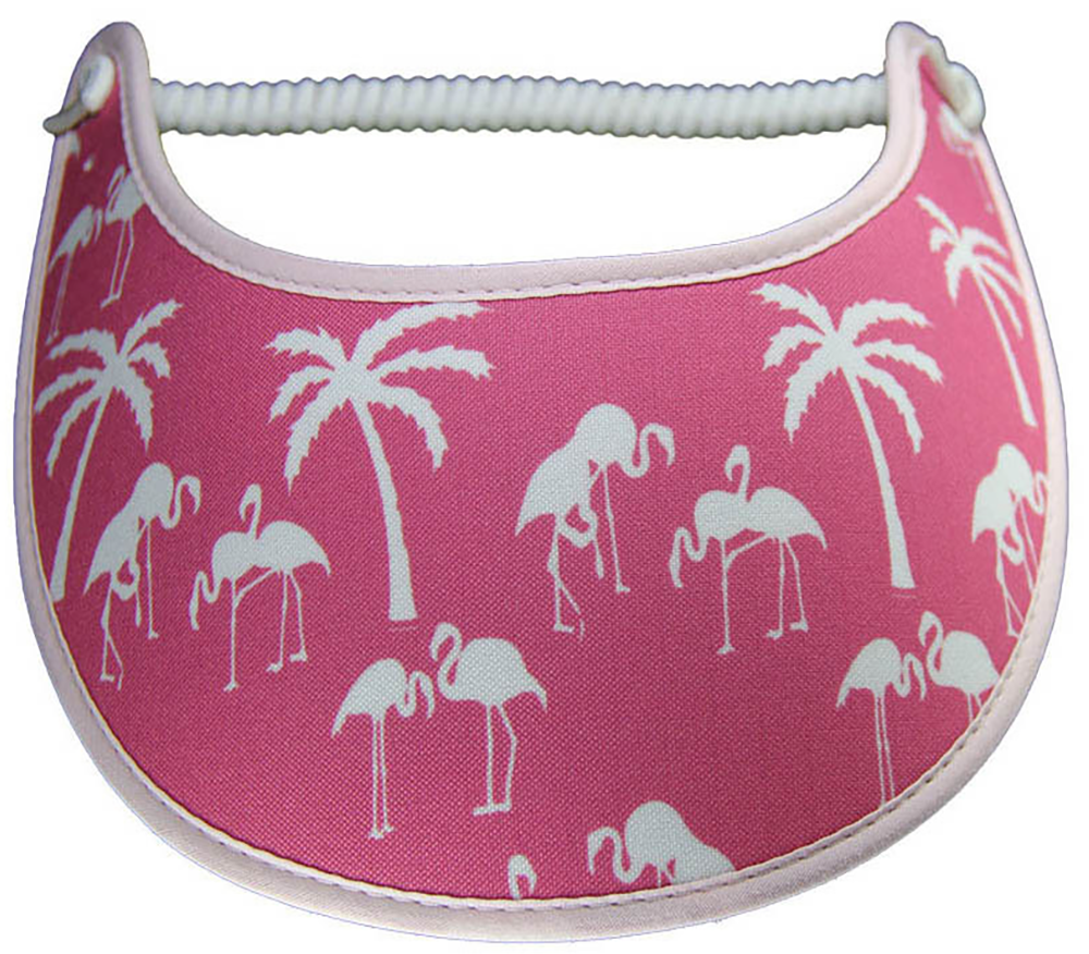 Foam sun visor with  silhouettes of flamingoes and palm trees on pink