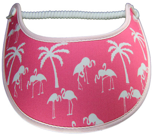 Foam sun visor with  silhouettes of flamingoes and palm trees on pink