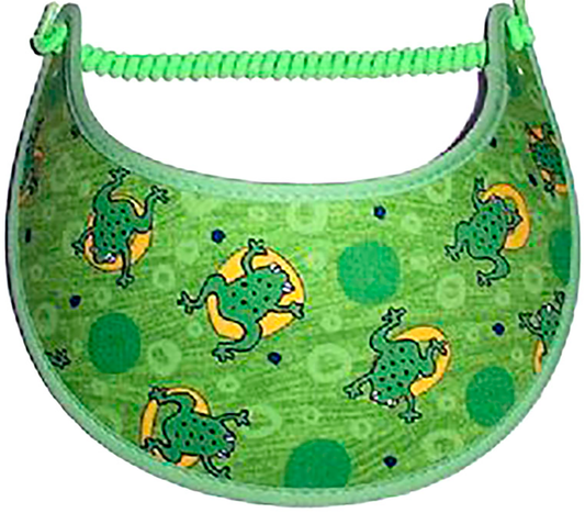 Foam sun visor with frogs relaxing in the sun on green background