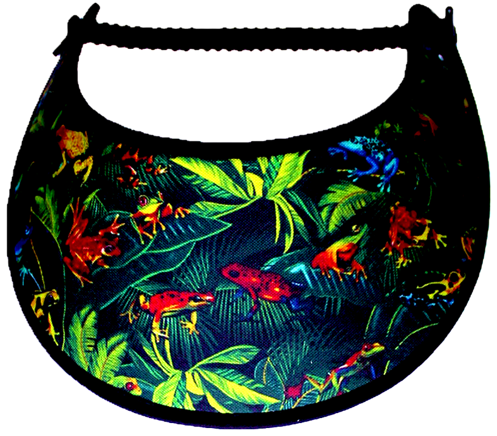 Foam sun visor with red and yellow frogs on tropical leaves