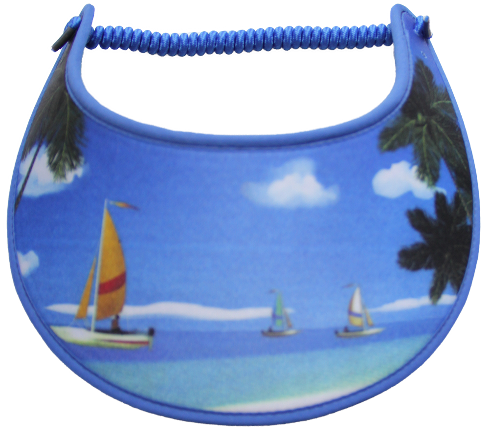 SUN VISOR WITH WITH SAILBOATS IN A CALM SCENE 