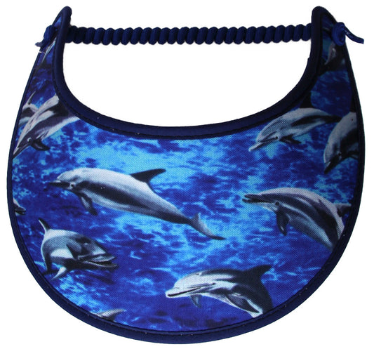 Foam sun visor with dolphins playing.