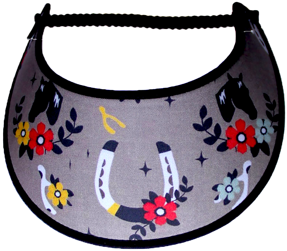 Ladies sun visor with horseshoes and flowers