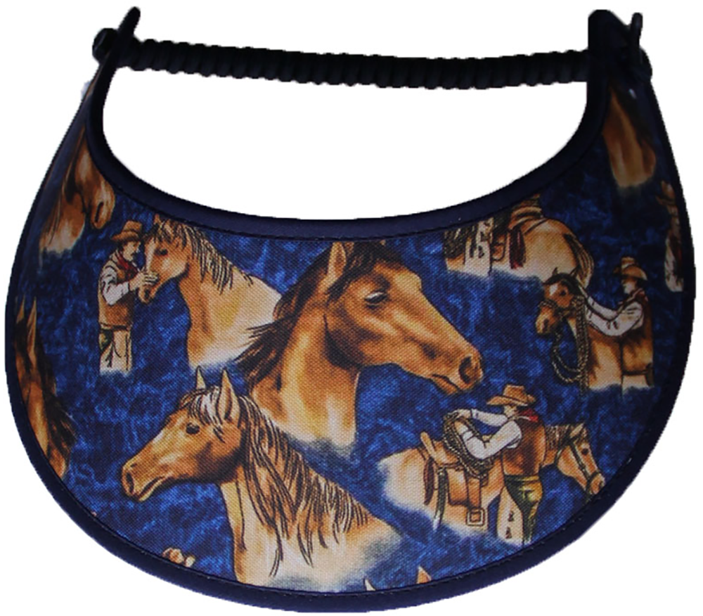 Sun visor with tan horses on a blue background