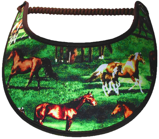 Foam sun visor with horses in pasture
