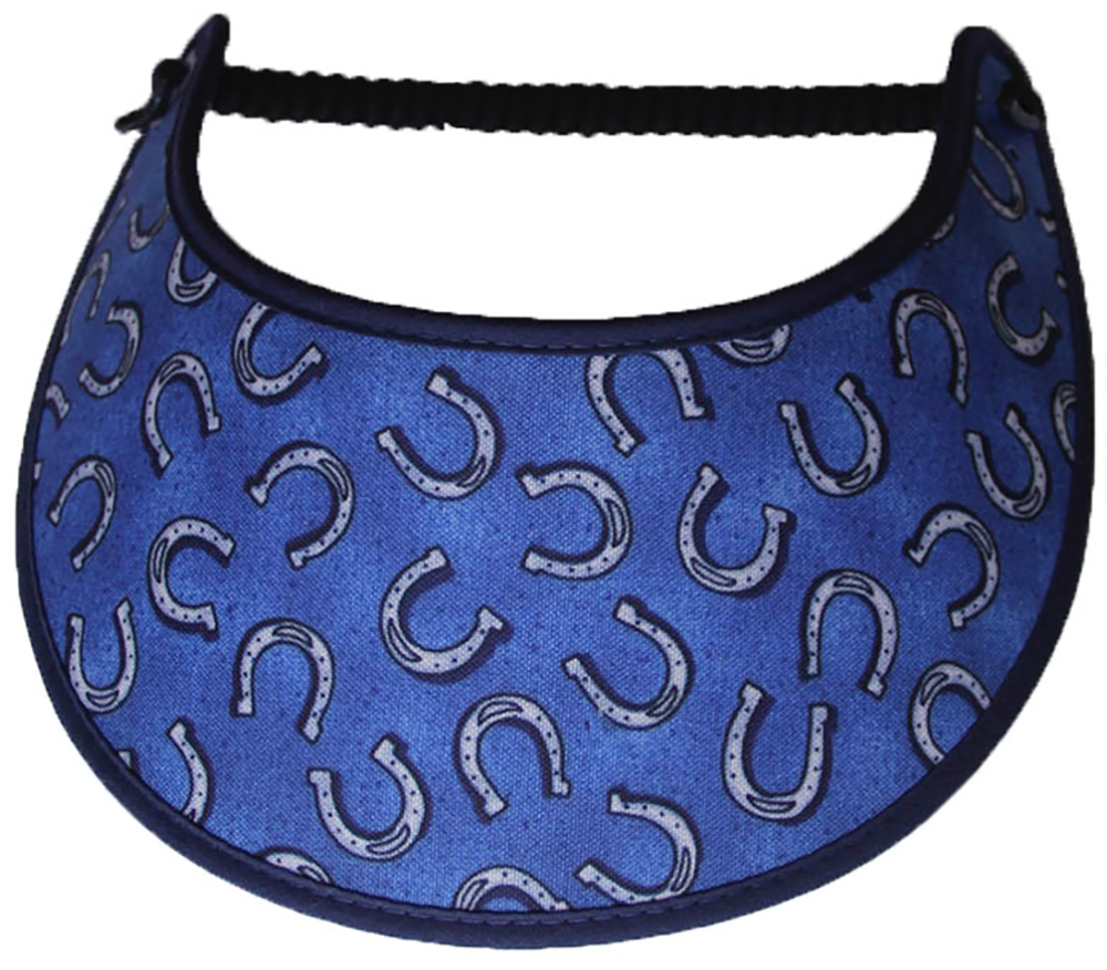 Ladies sun visor with horses shoes on blue