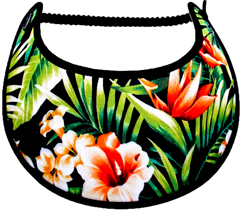 Ladies sun visor with tropical leaves and flowers