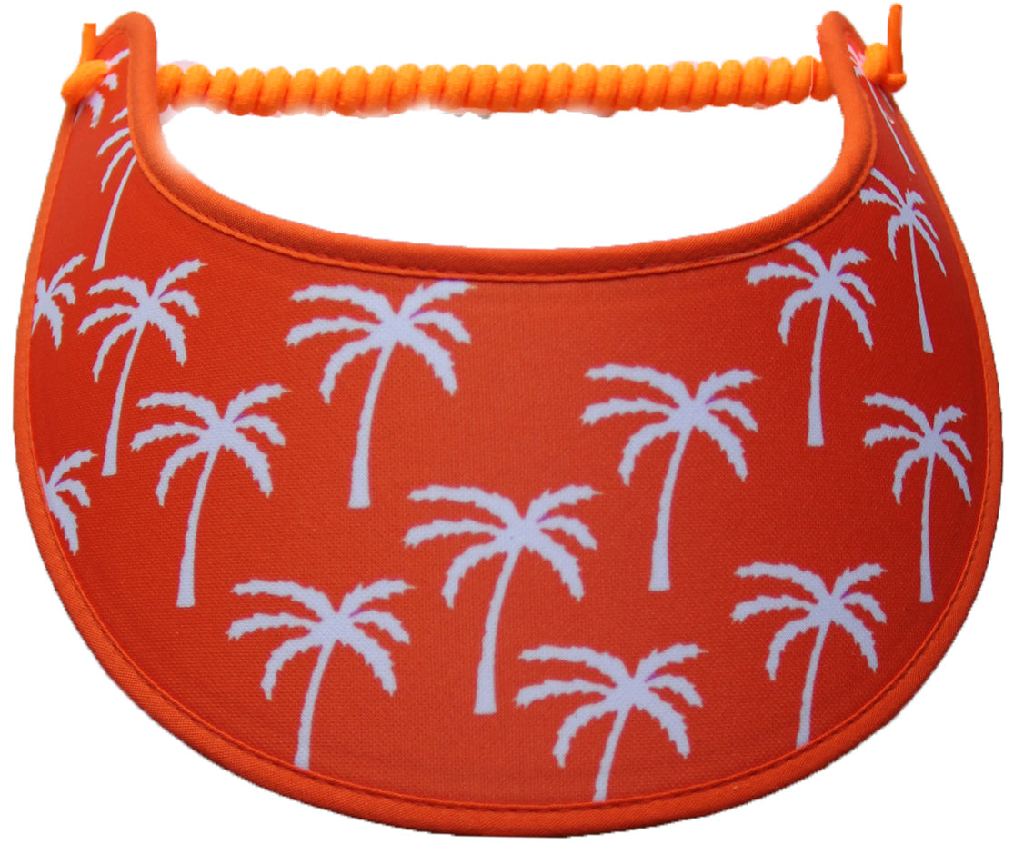 Ladies sun visor with white palm trees on orange