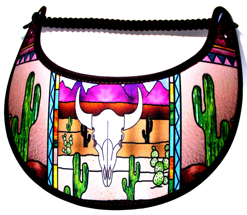 Ladies foam sun visor with skull and cactus.