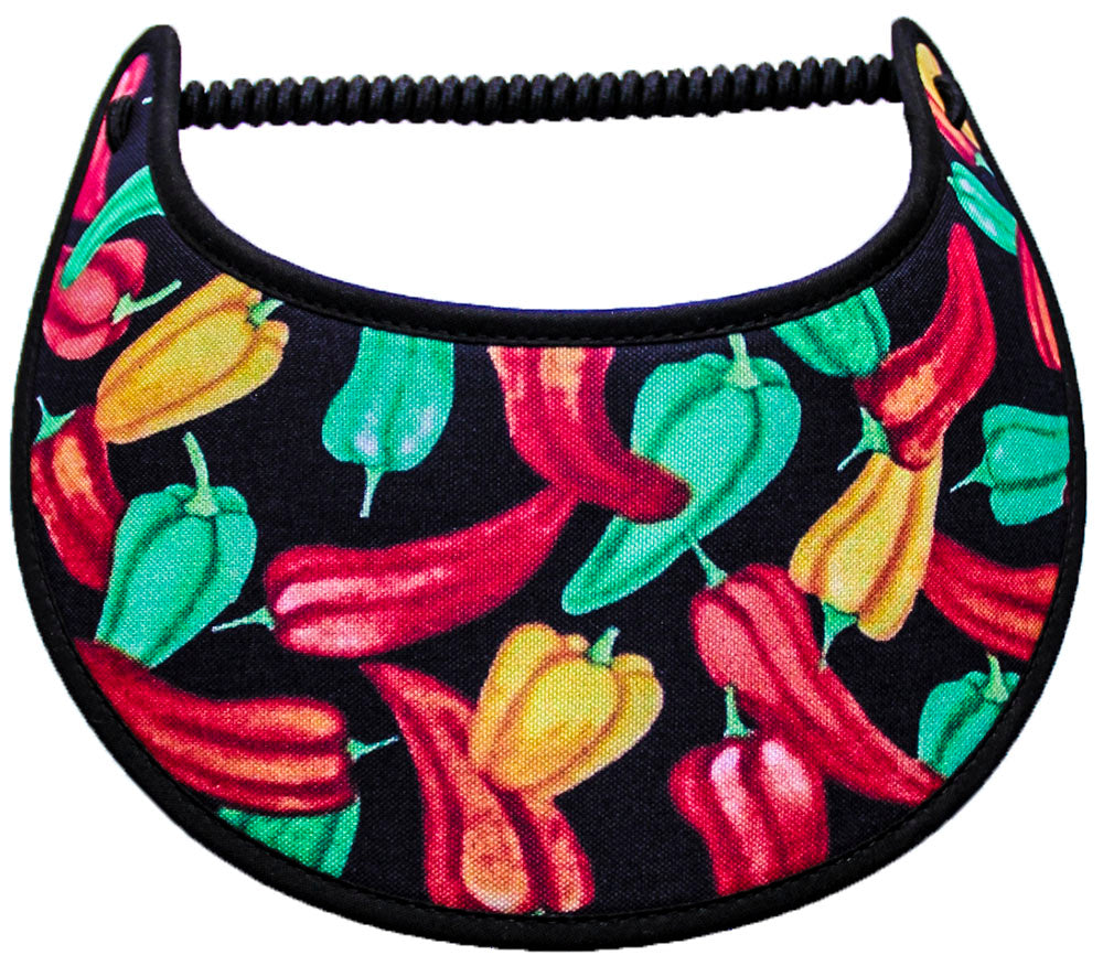 Foam sun visor with red, yellow, green peppers