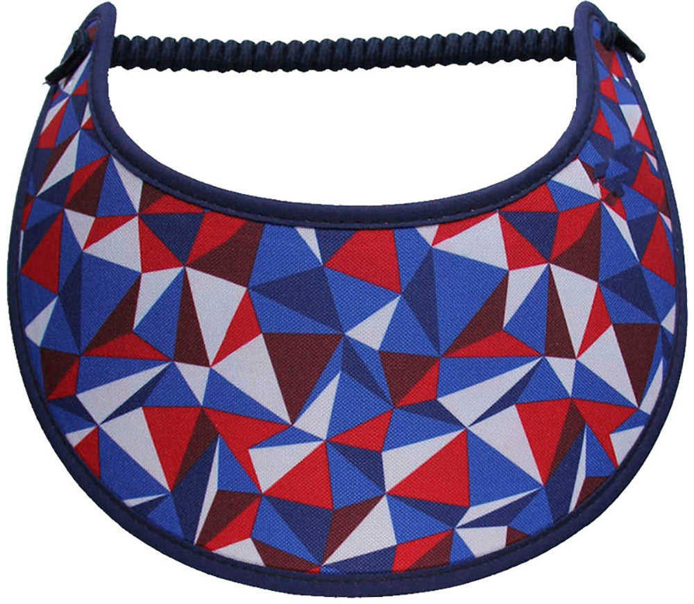 Foam sun visor with abstract shapes in patriotic colors