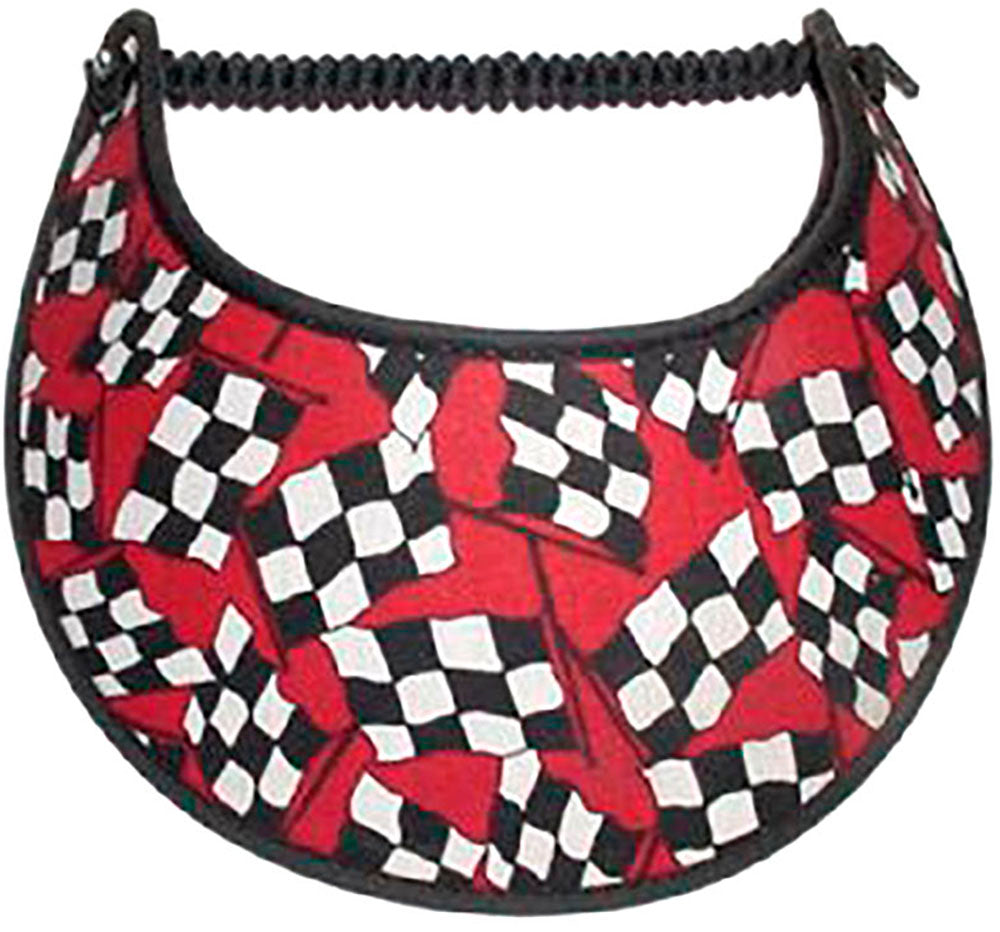 Foam sun visor with red, black & white checked racing flag