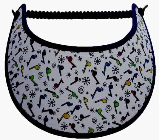 Foam sun visor with multicolored music notes on white