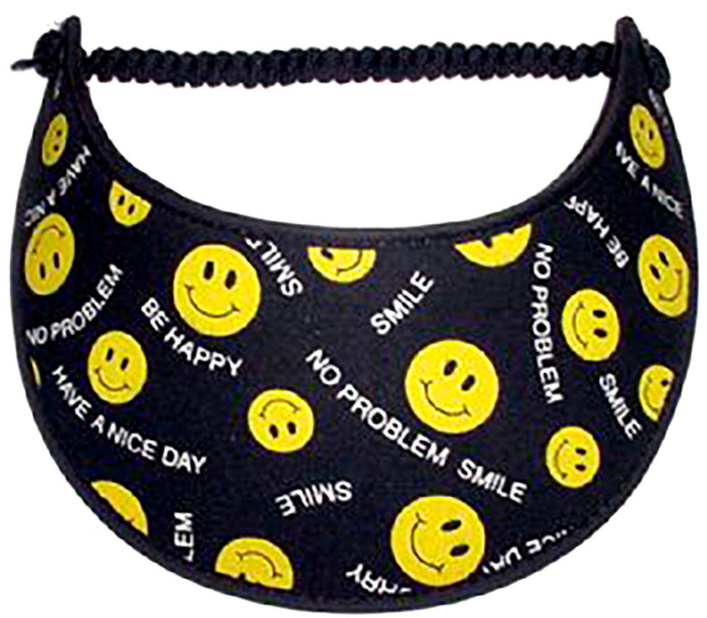 Foam sun visor with yellow happy faces and positive sayings