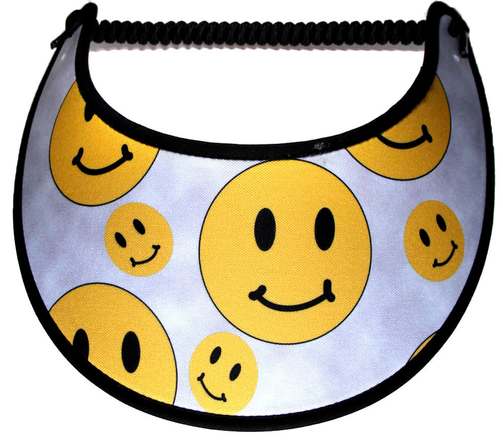 Foam sun visor with yellow happy faces on gray