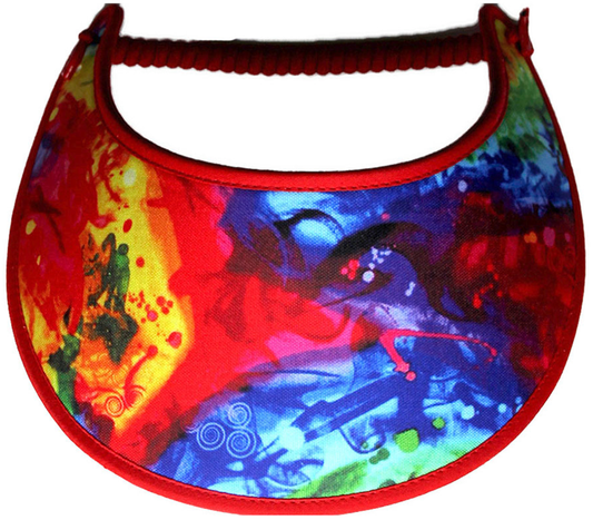 Foam sun visor with design in red, blue & yellow