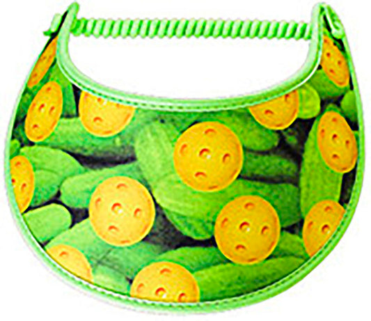 Ladies foam visor with pickleballs on pickle background